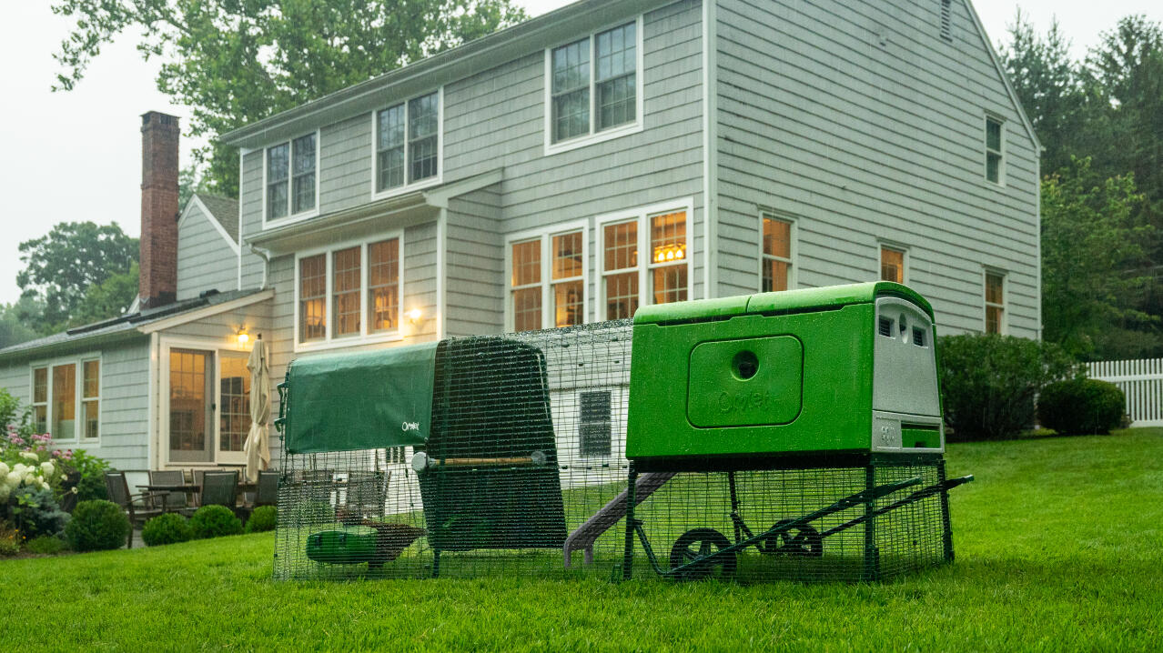 Eglu Cube chicken coop with custom weather protection covers