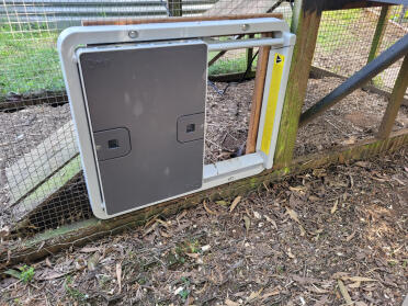 This door allows the chickens to get out and about and secures them at night without me worrying about it.  I still check on them every morning and night.  I love it and so do our chickens.