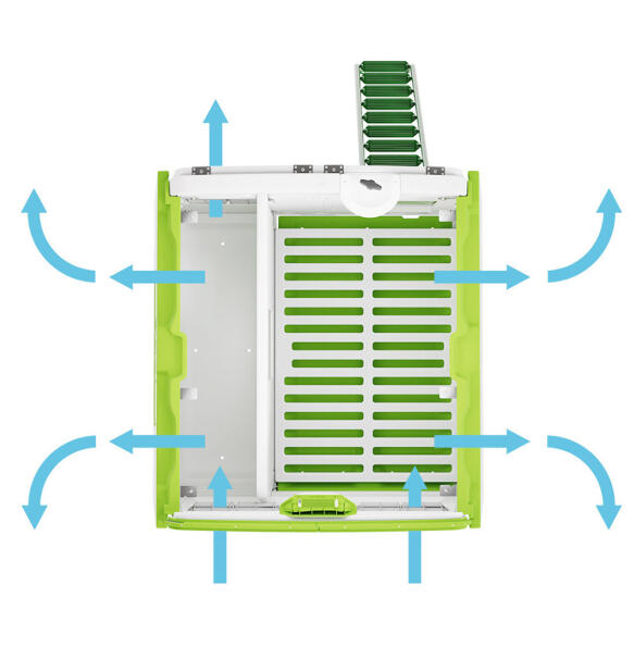 A diagram showing the ventilation in the Eglu Cube chicken coop